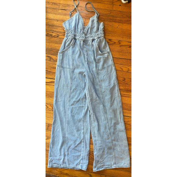 Jumpsuit Romper Denim Jean Overalls Women’s XL Wide Leg - Picture 1 of 8